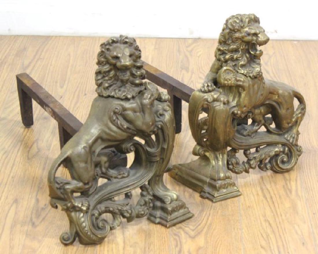 Pair Bronze Lion Form Chenets (1 of 3)