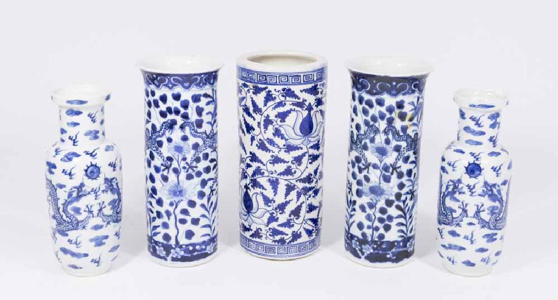 Group Lot 5 Chinese Canton Blue & White Vases (1 of 9)
