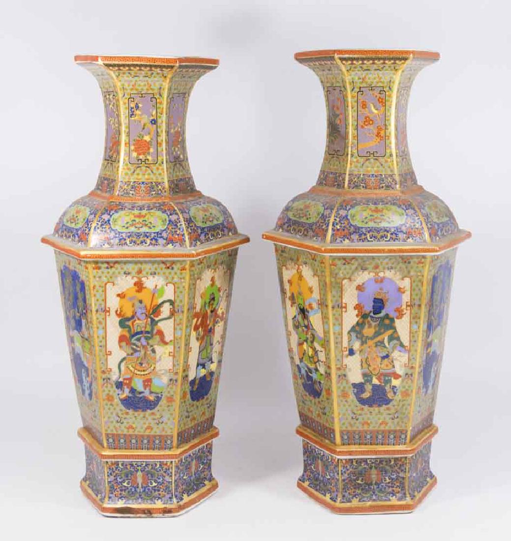 Pair 6-Sided Chinese Porcelain Vases (1 of 8)