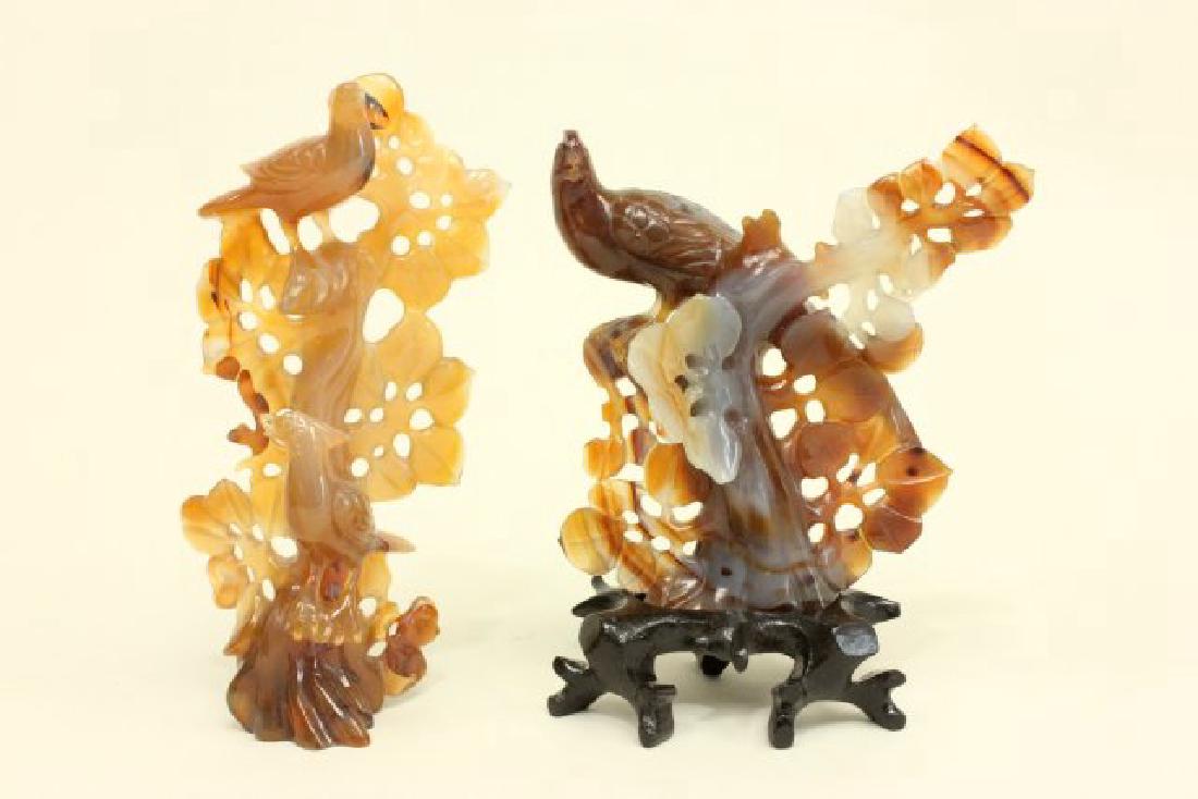 2 Agate Chinese Figures with Birds & Flowers (1 of 4)