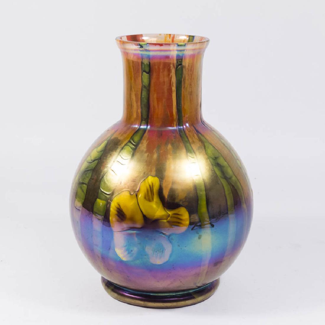 Czechoslovakian Art Glass Vase with Flowers: Approx. 10 1/2" H.