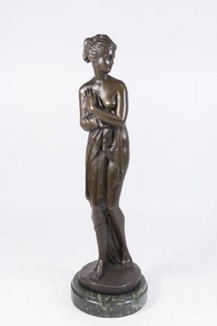 :Bronze Nude on Marble Base: After F. Preiss. Contemporary. Approx. 21" H with base.