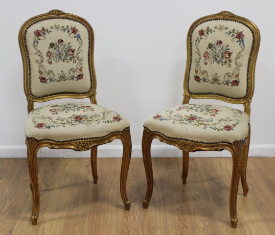 Pair Louis XV Style French Needlepoint Side Chairs (1 of 3)