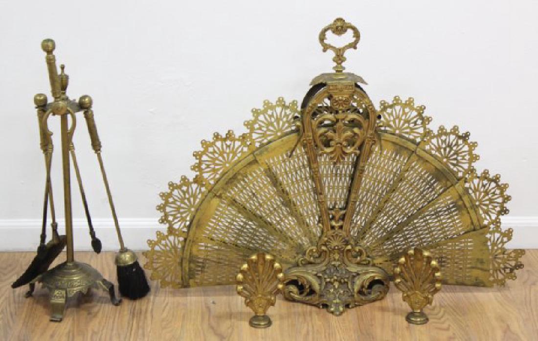 French Gilt Metal Firescreen & Set Andirons (1 of 4)