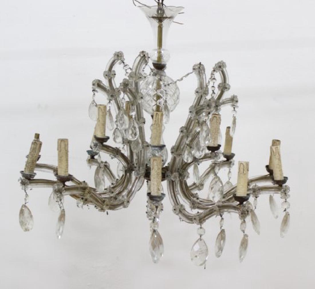 :Maria Theresa Molded Glass & Brass Chandelier: 15-light. Approx. 23" H x 32" diameter. (071404)