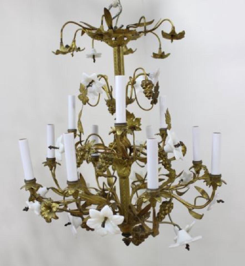 :Louis XV Ormolu & Milk Glass 12-Light Chandelier: Approx. 24" H x 20" diameter. (040889AC)