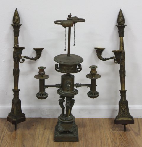 Pair Empire Style Gilt Bronze Lamps & Astral Lamp (1 of 3)