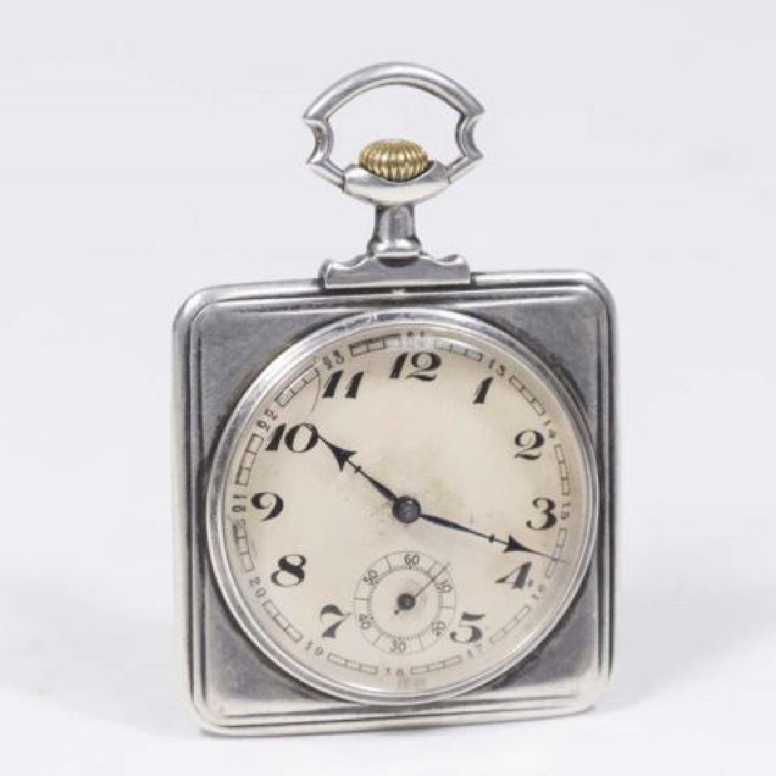 :Square Silver Pocket Watch in Etched Case (1 of 5)