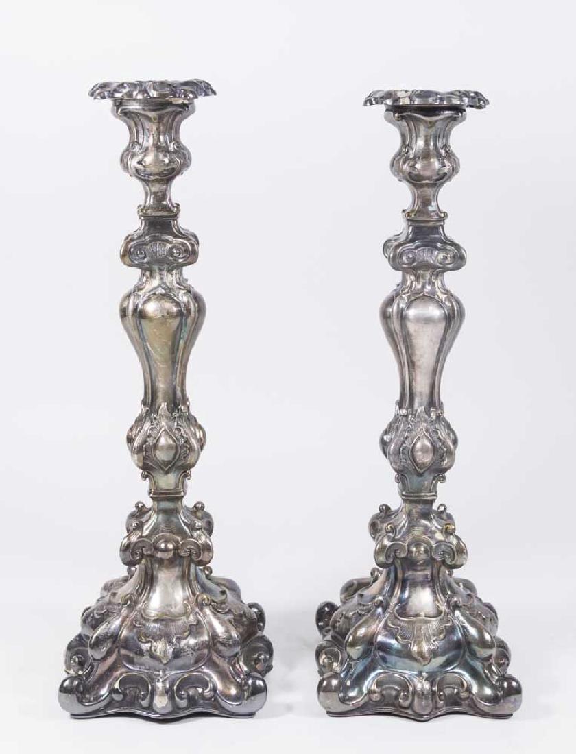 Pair Polish Silverplated Candlesticks (1 of 6)
