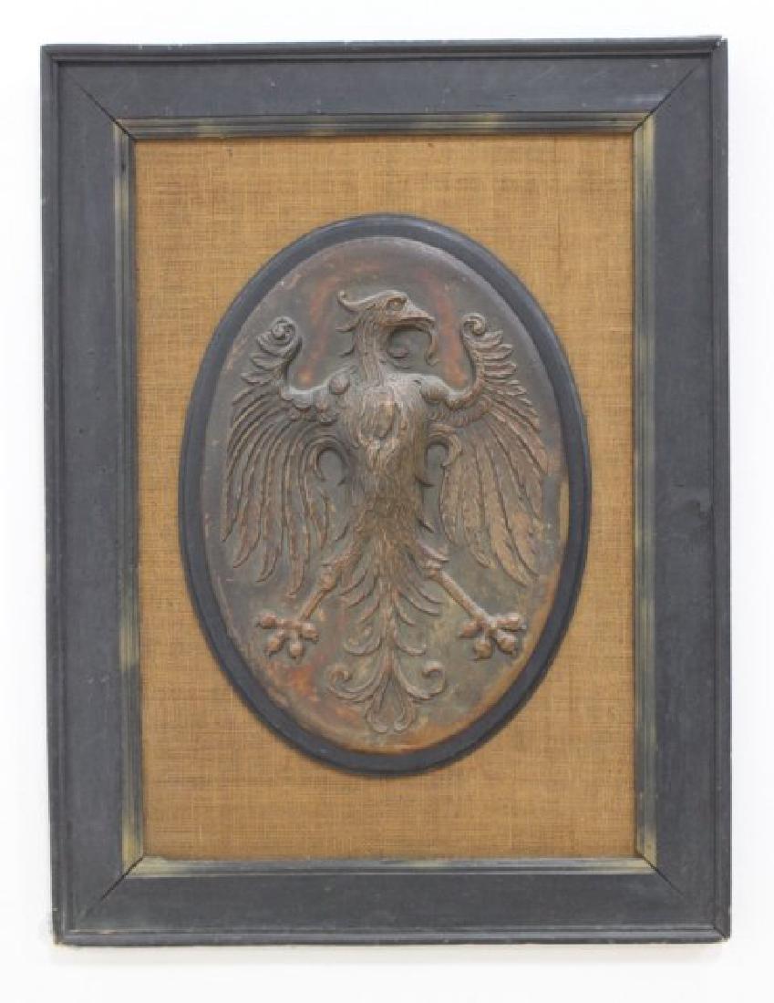 WWI German Eagle Metal Medallion with Frame (1 of 2)