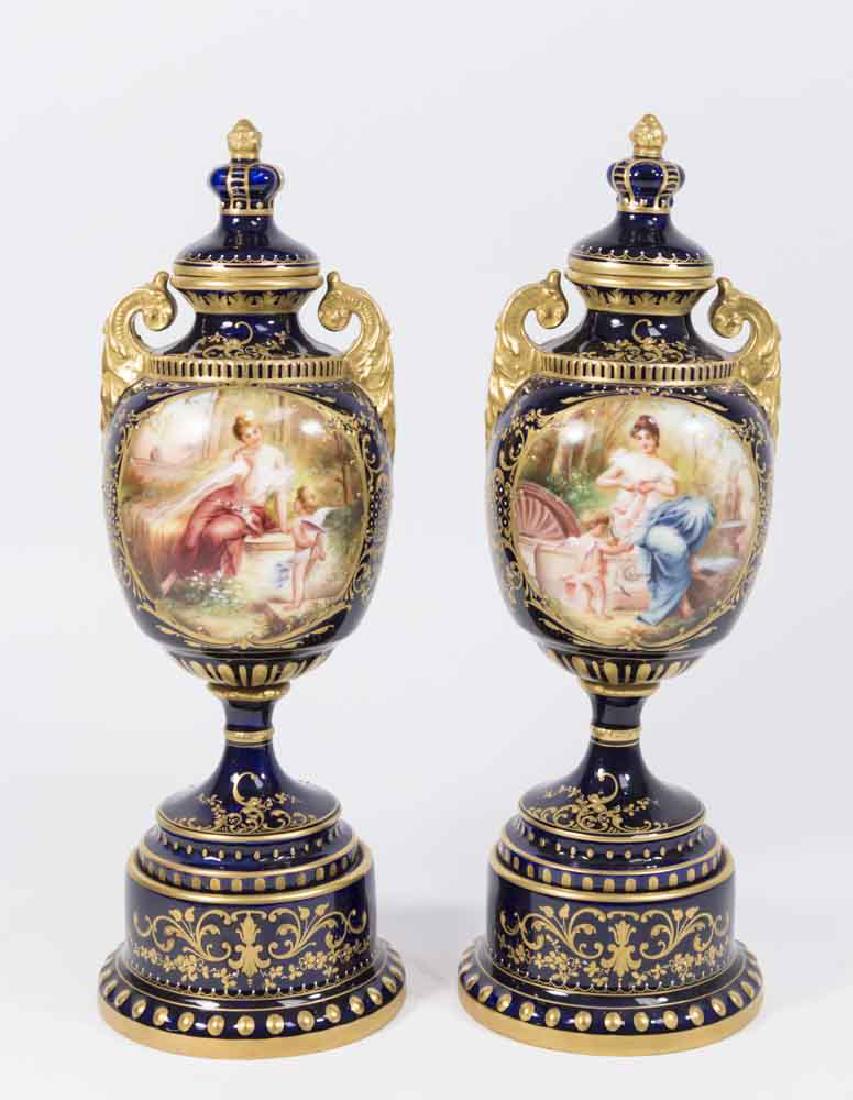 Pair Vienna Style Covered Vases (1 of 6)
