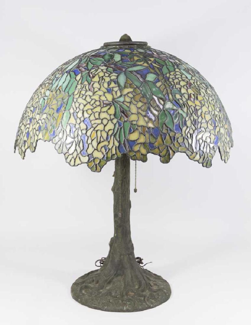 Bronze Base Slag Glass Lamp (1 of 6)