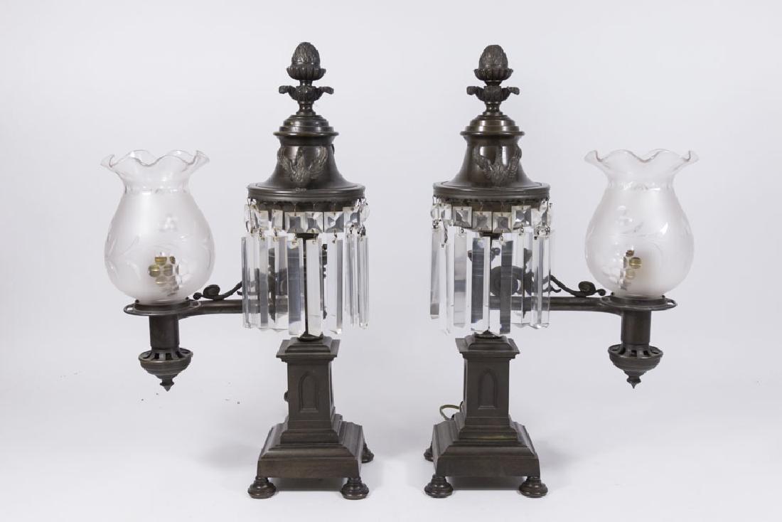 Pair Astrolabe French Empire Bronze Lamps (1 of 4)