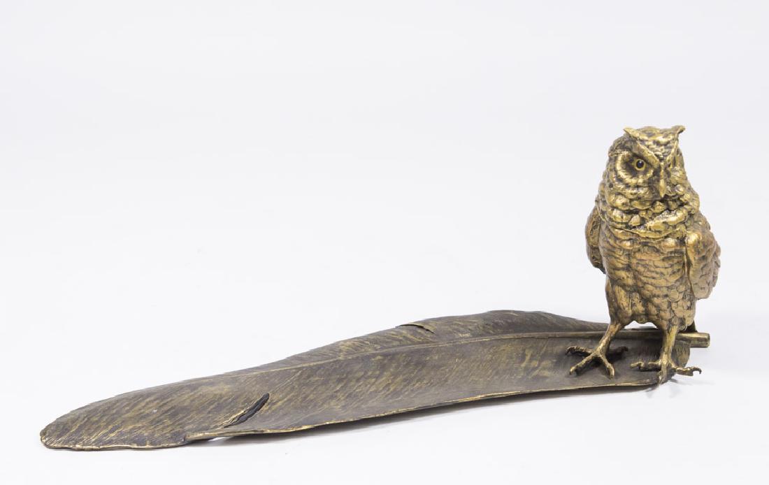 Owl Inkwell with Attached Feather-Form Pen Tray (1 of 6)