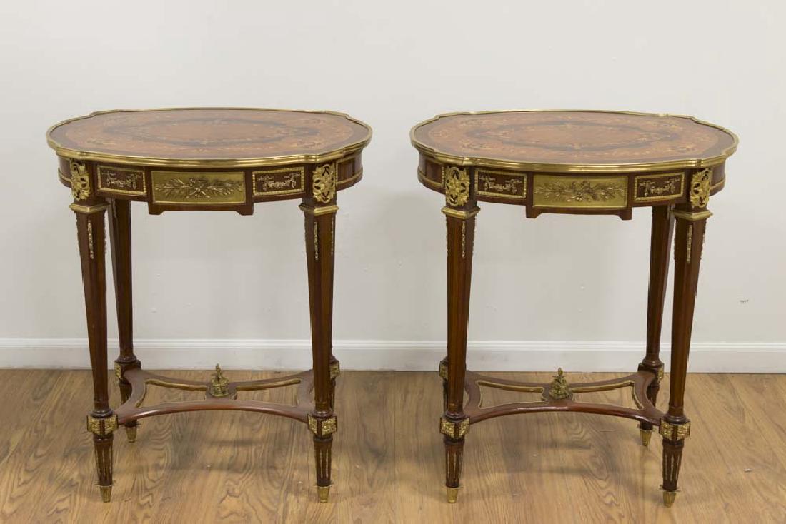 Pair French Style Inlaid Side Tables (1 of 6)