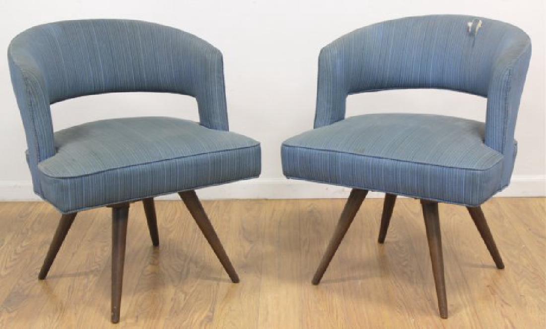 :Pair Blue Upholstered Danish Swivel Chairs (1 of 5)