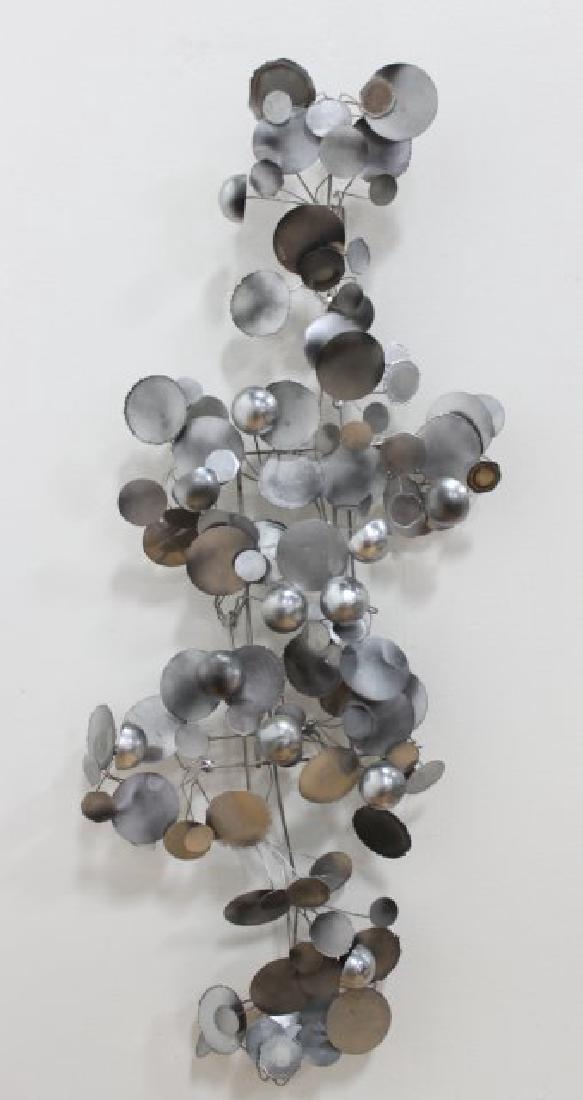 Curtis Jere Chromed Metal Wall Sculpture: Raindrops. Approx. 55" W. With rust. Repairs to finish.