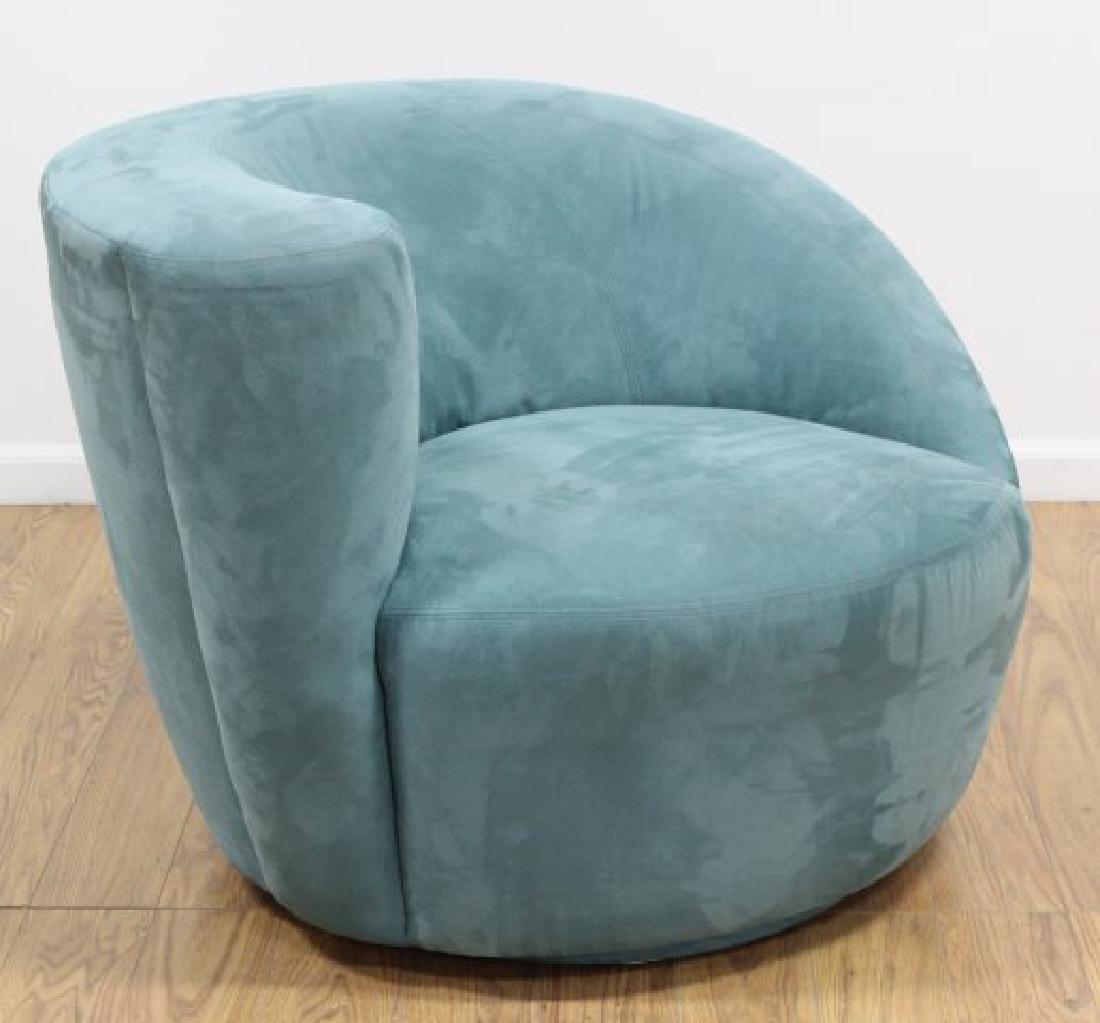 Vladimir Kagan "Nautilus" Swivel Chair: Upholstered in microfiber. Approx. 27 1/2" H x 36" x 19 1/2". (6045)