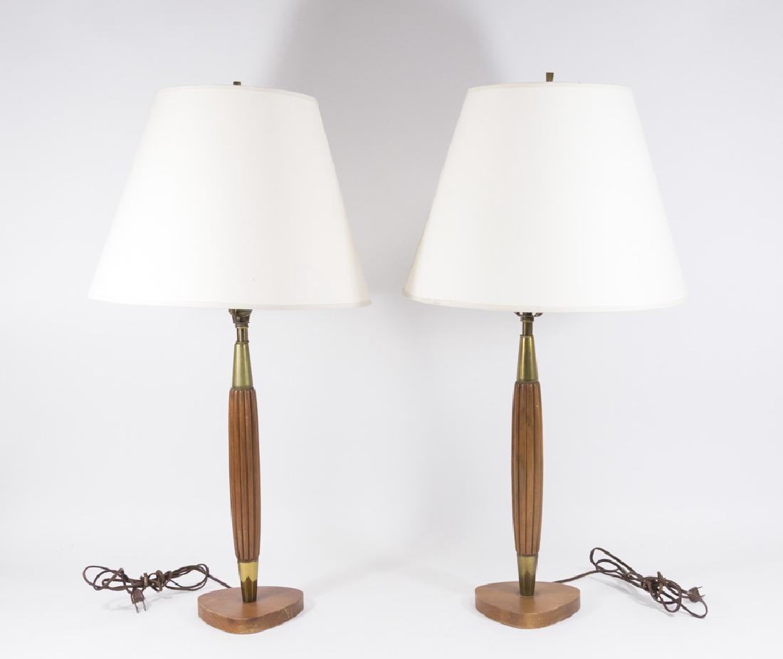Pair 50s Walnut & Brass Lamps (1 of 3)