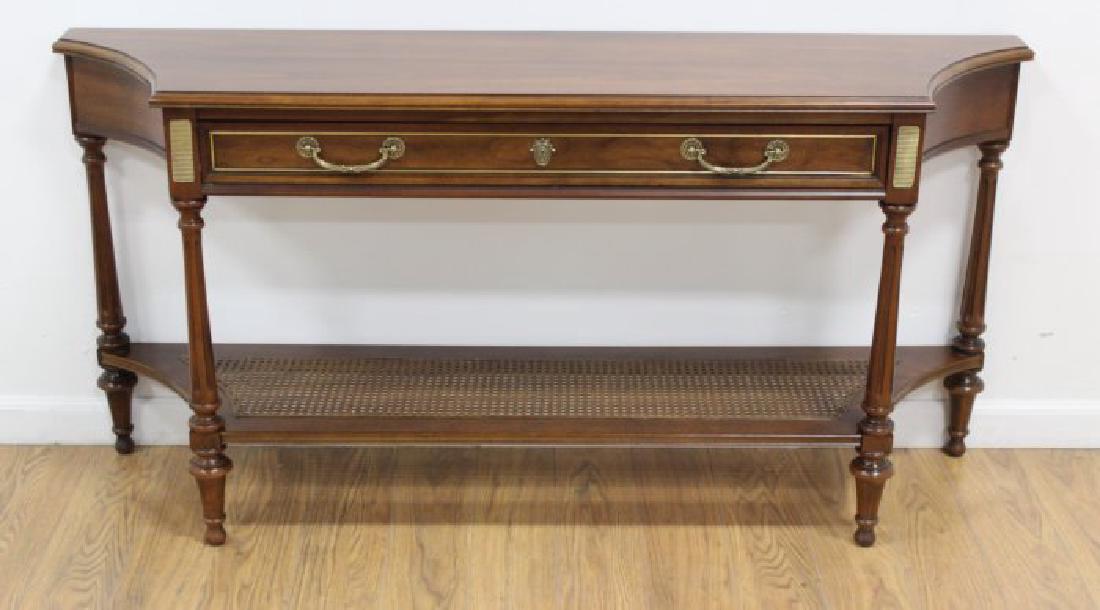 Walnut Console Table with Cane Shelf (1 of 2)