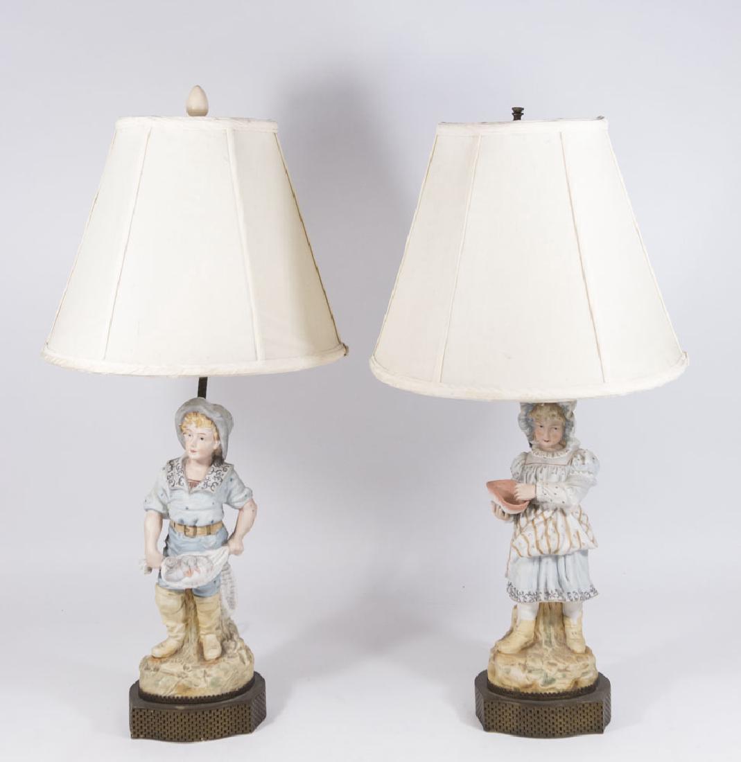 Pair Bisque Figural Lamps (1 of 5)