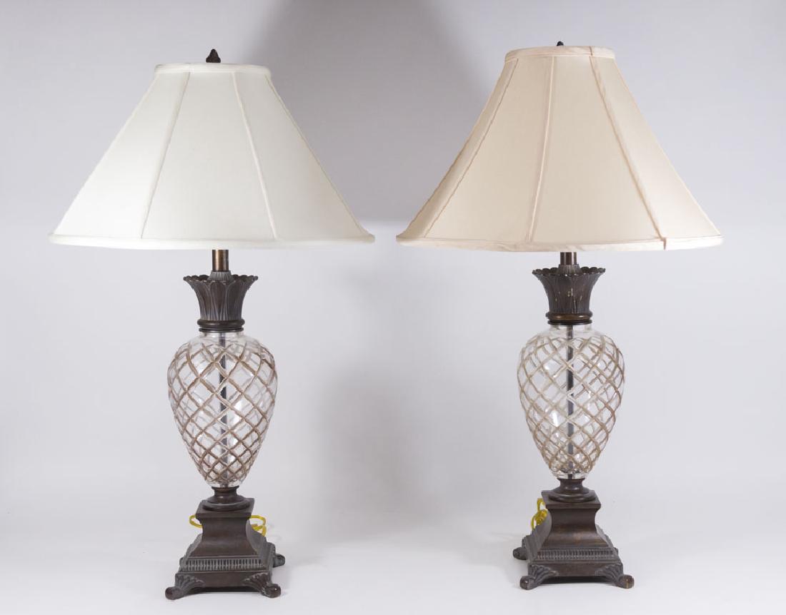 Pair Cut Crystal & Metal Table Lamps (1 of 5)