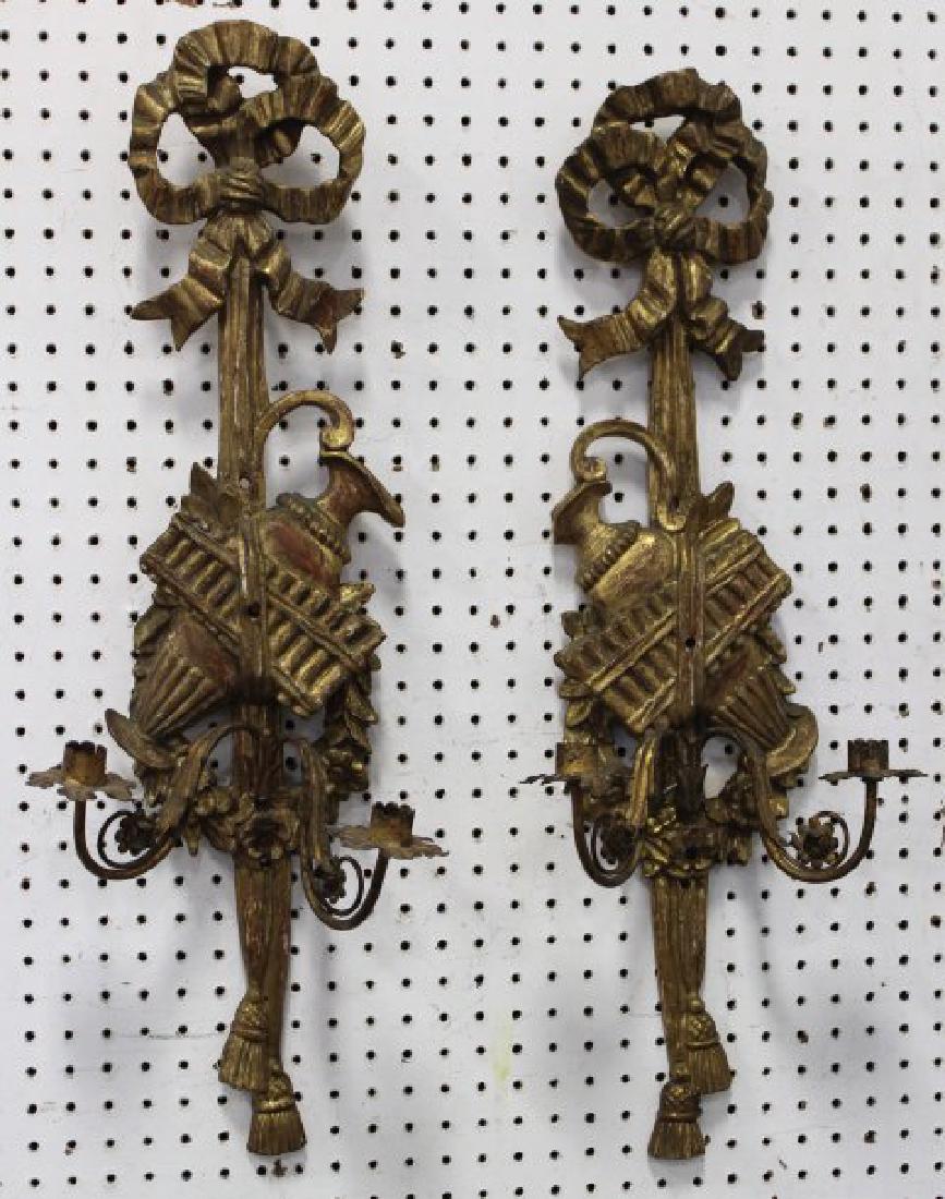 Pair Giltwood Bowknot 2-Light Sconces (1 of 3)