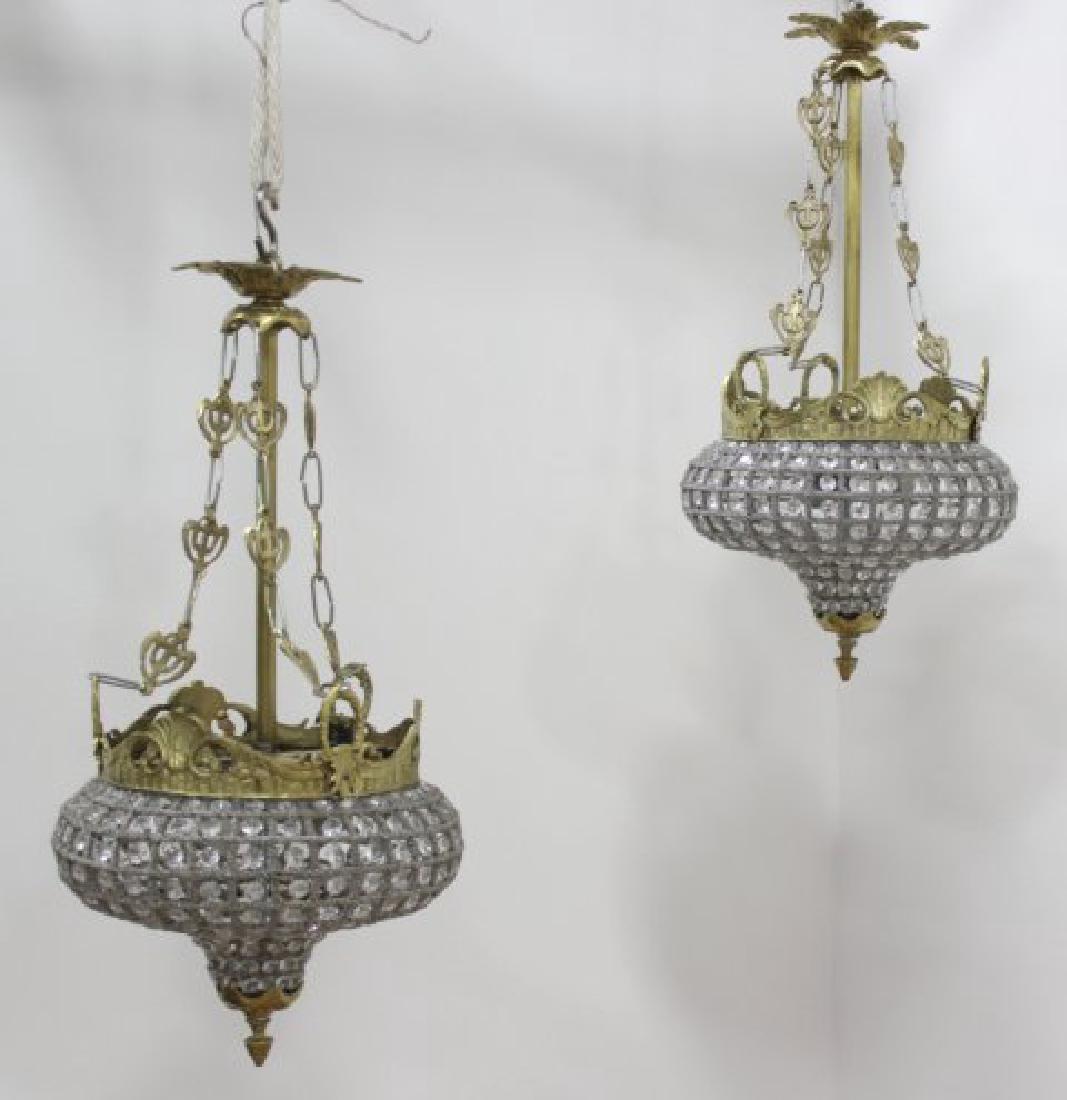 Pair Brass & Crystal Chandeliers (1 of 3)