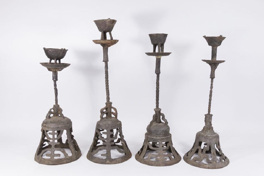 Set 4 Asian Cast Iron Candlesticks (1 of 3)