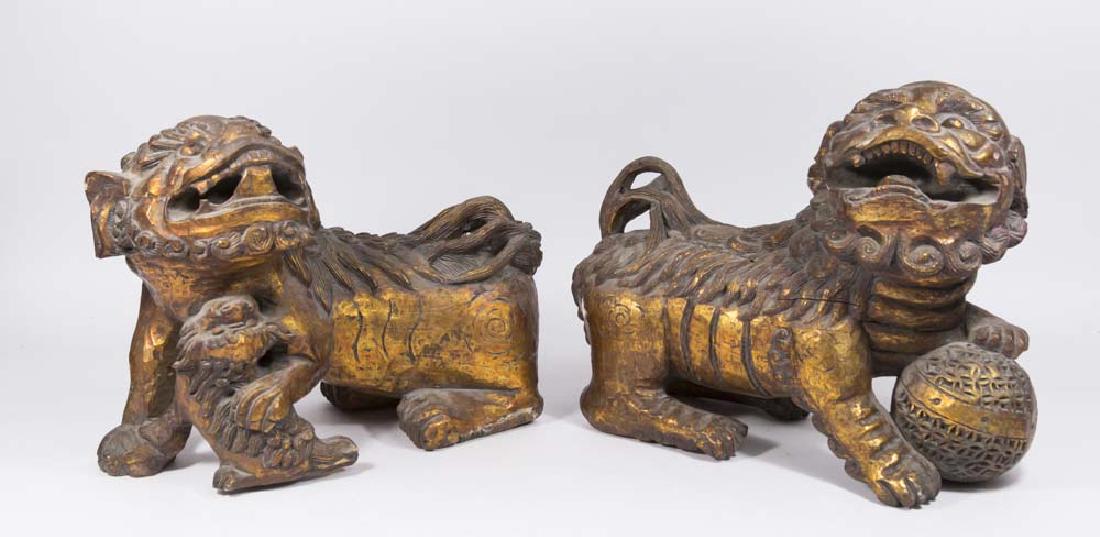 Pair Gilt Wood Foo Dogs (1 of 6)