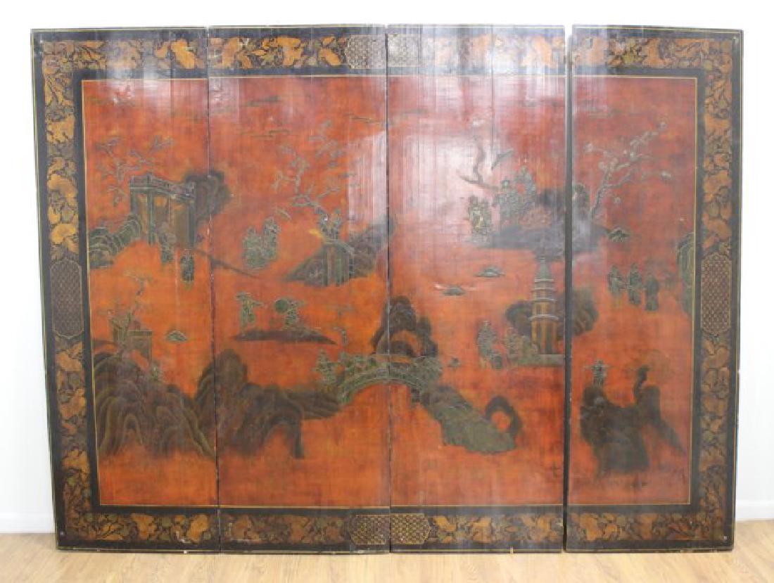 Asian 4-Panel Wood Screen (1 of 4)