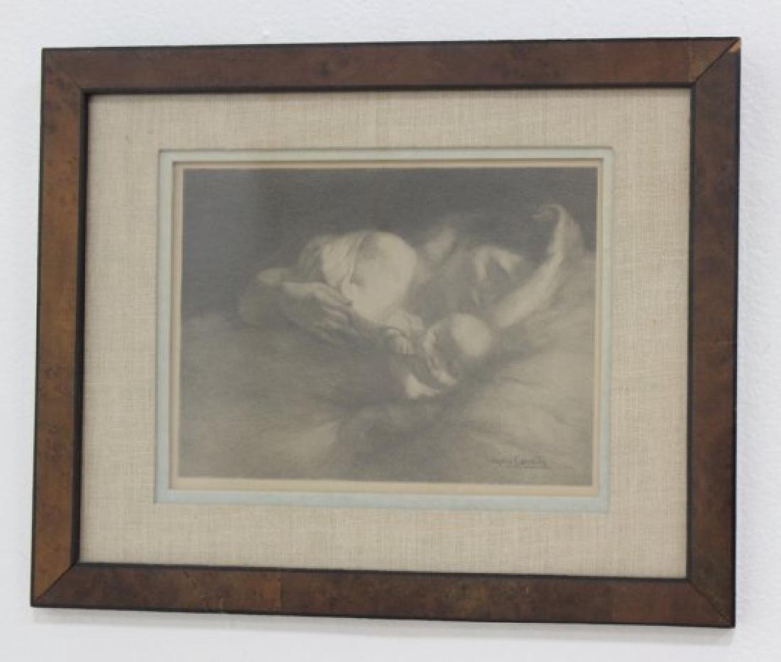 Eugene Anatole Carriere, Mother & Child: Signed in plate lower right. Pencil - D. Mordant - SC. - lower right. Eugene Anatole Carriere (1849-1906). Approx. 7" H x 9" W sight, 12" H x 15" W framed.