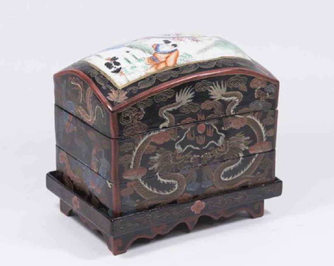 :3-Tier Chinese Lacquer Box on Base (1 of 7)