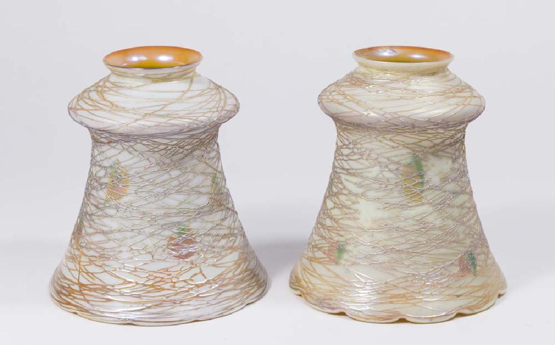 Pair Quezal Threaded Favrile Glass Shades (1 of 4)