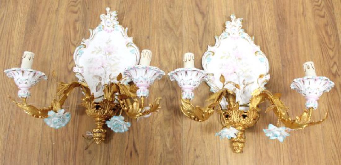 Pair Porcelain & Gilt Metal Sconces (1 of 4)