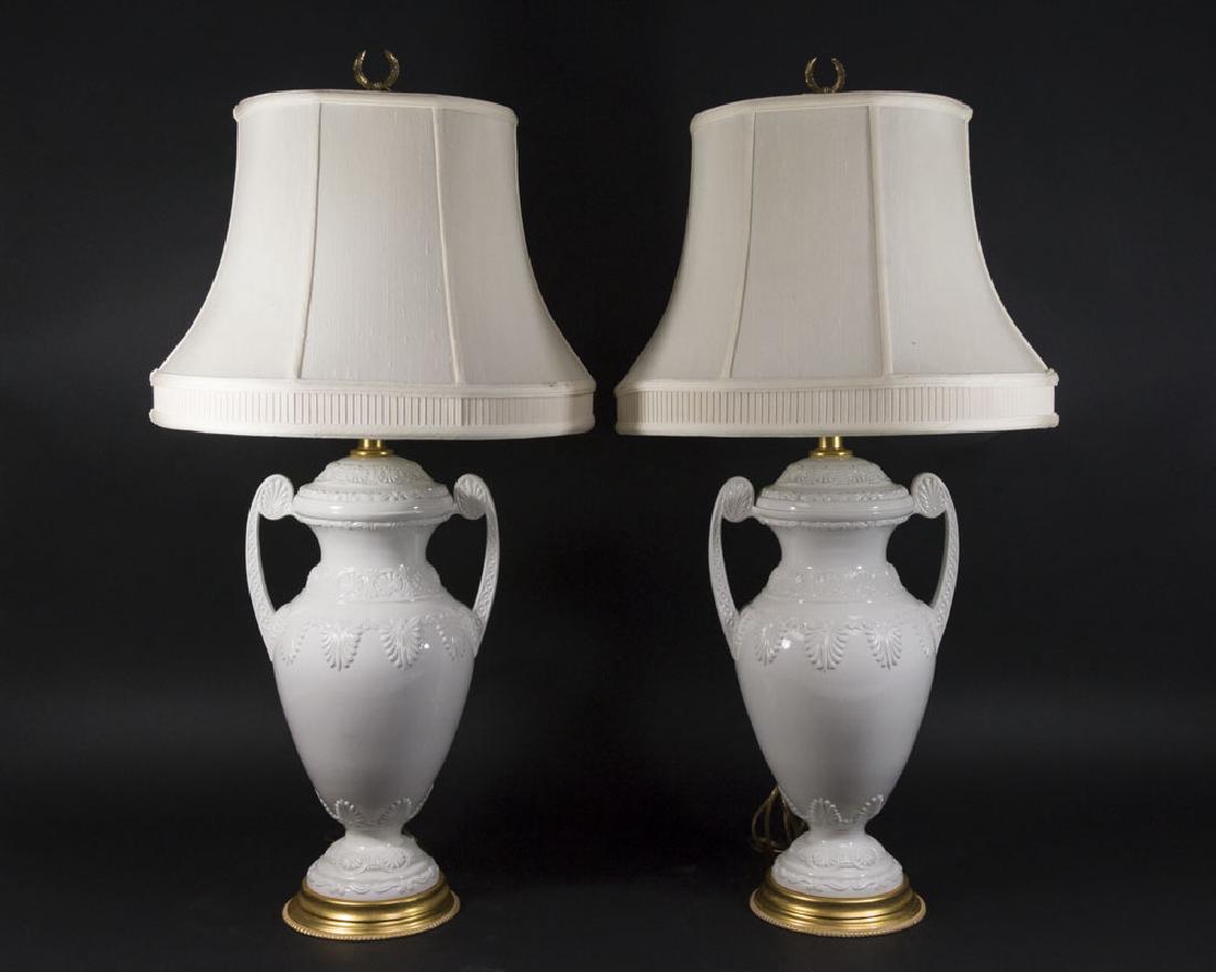 Pair Lenox Neoclassic Style White Porcelain Lamps (1 of 4)
