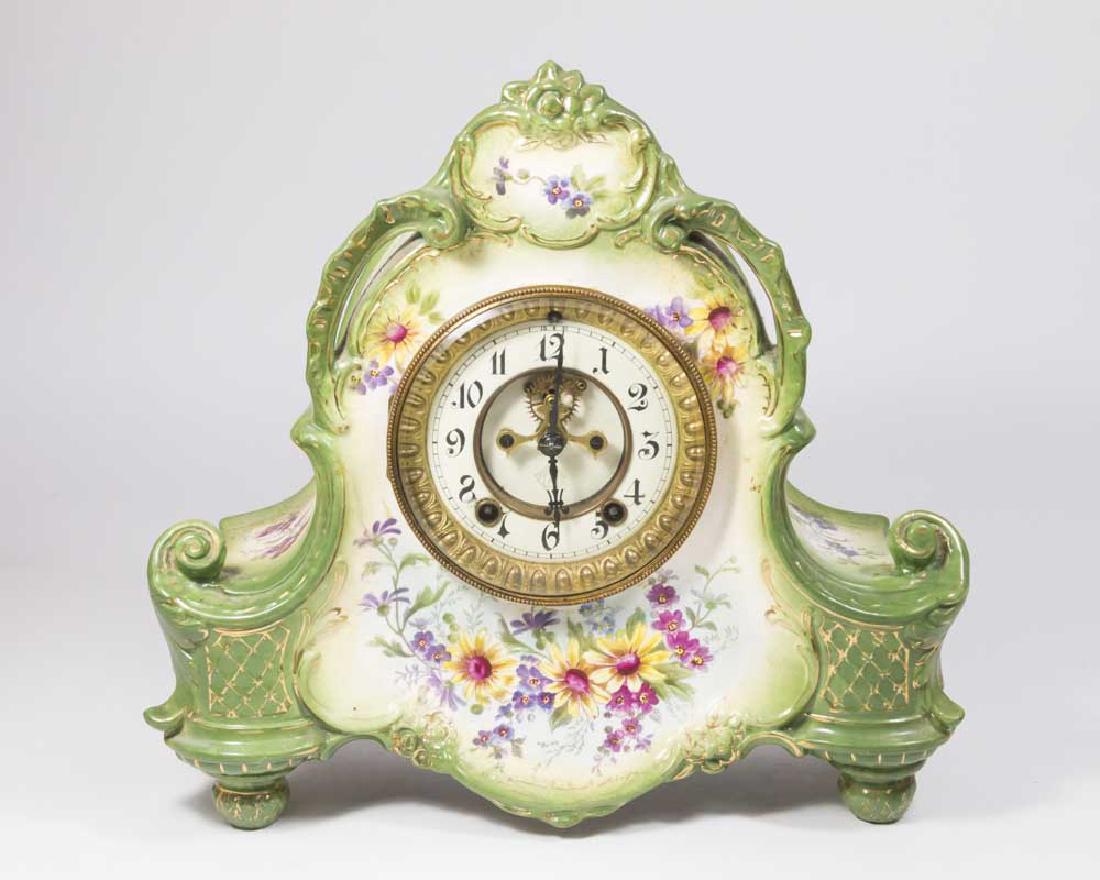 Royal Bonn Ceramic Case Green Floral  Mantel Clock (1 of 6)