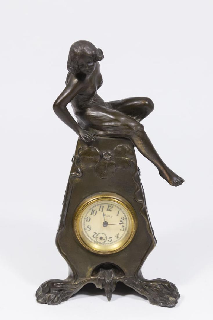 Art Nouveau Metal Figural Clock (1 of 5)