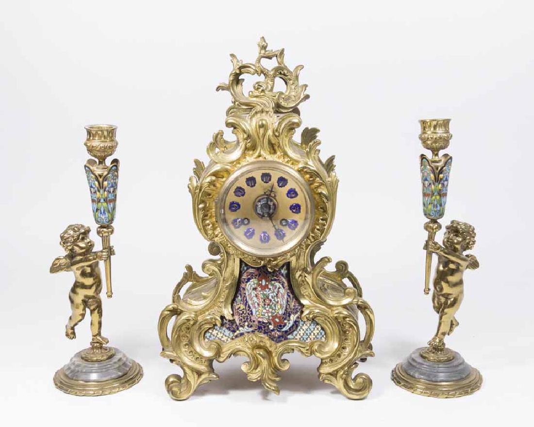 3-Piece Brass & Enamel Clock Set (1 of 8)