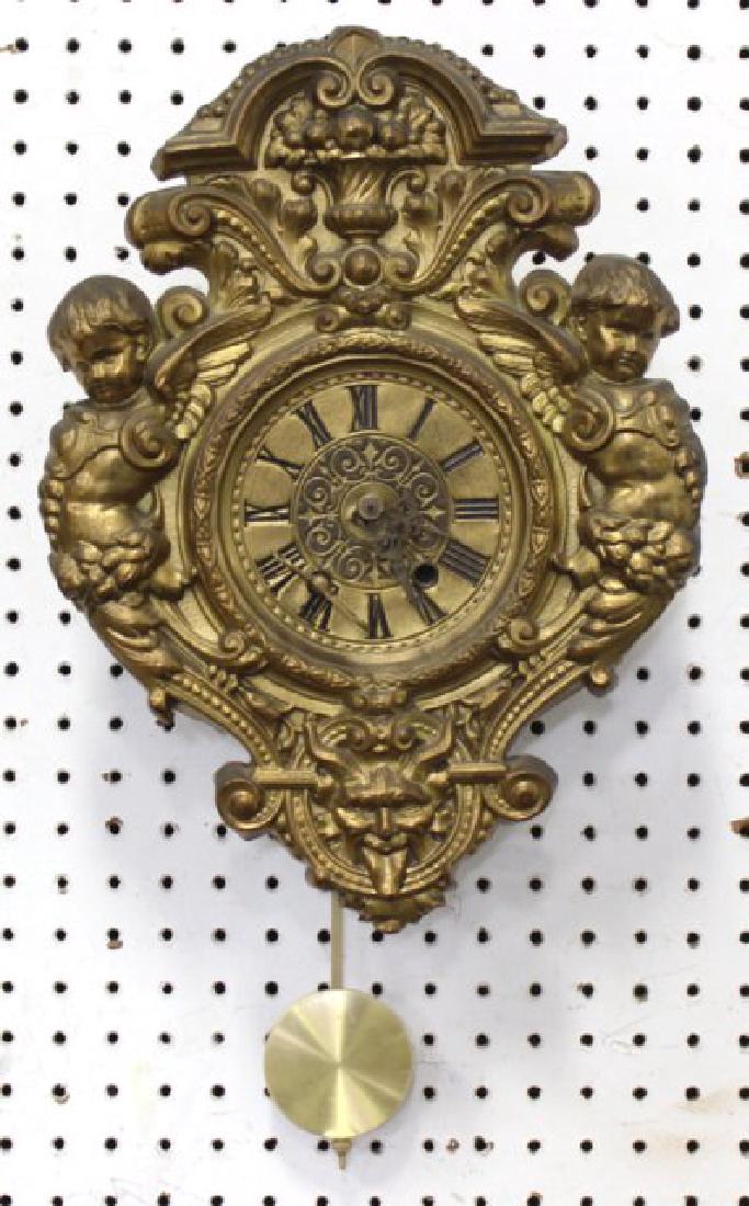 Brass & Wood Wall Clock with Cherubs (1 of 5)