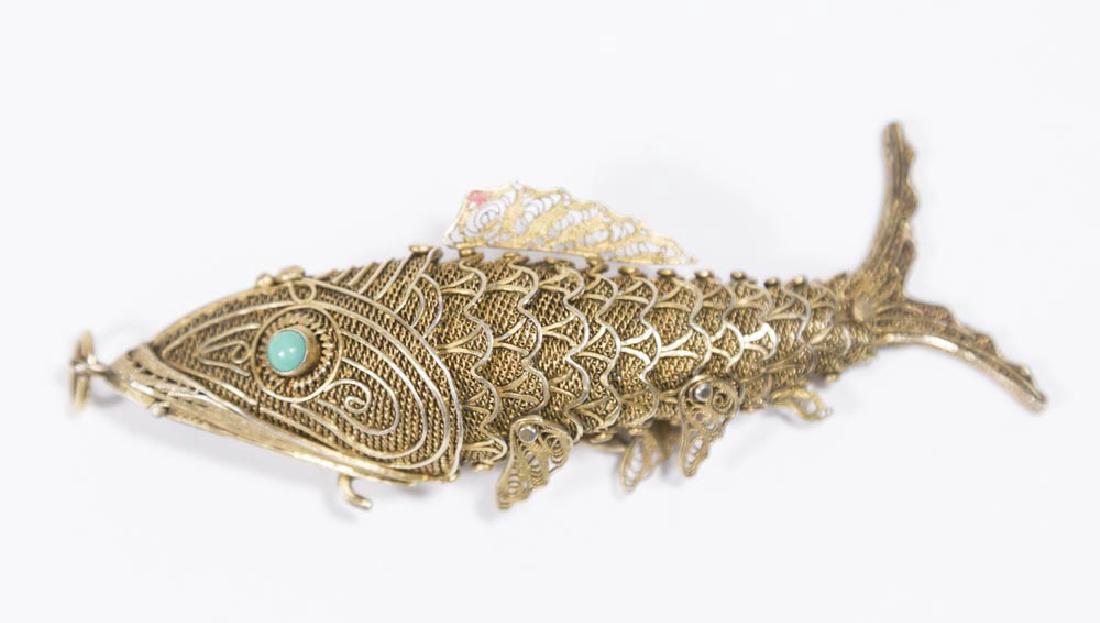 Chinese Articulated Filigree Silver Fish Pendant (1 of 3)