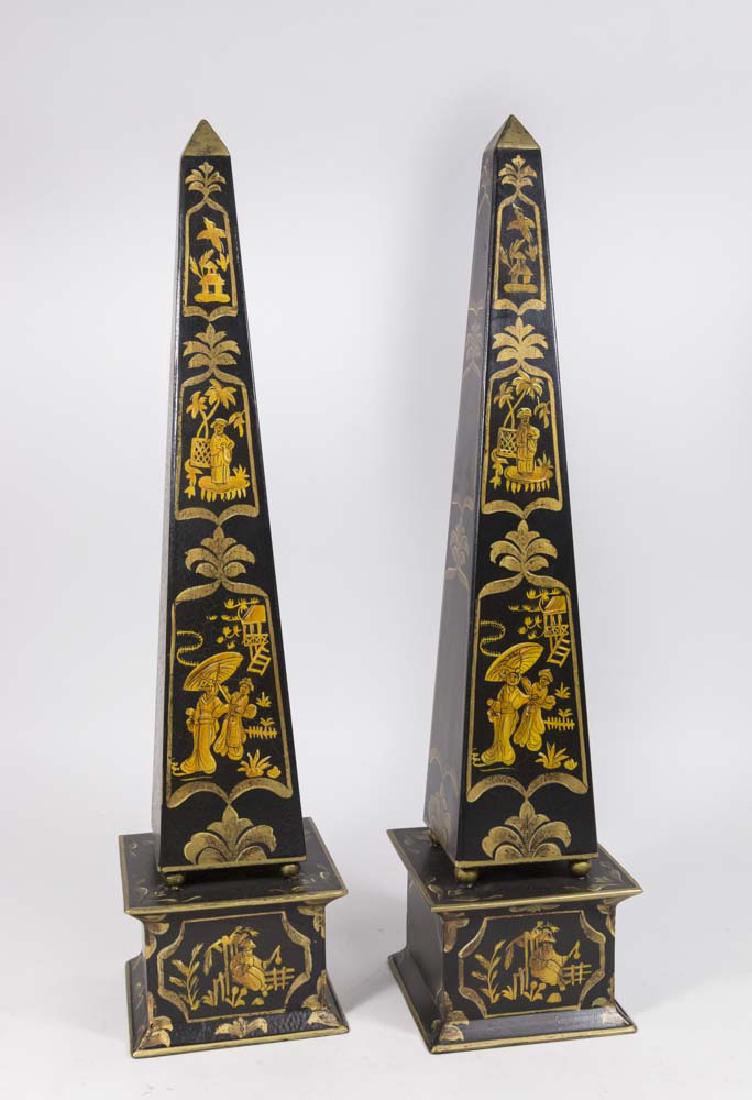 Pair Chinoiserie Style Decorated Obelisks (1 of 4)