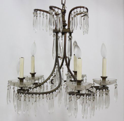 Neoclassic Style Brass & Cut Glass Chandelier (1 of 3)