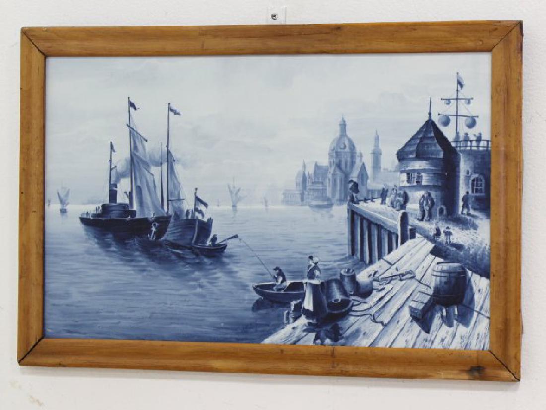 Delft Porcelain Plaque, Harbor Scene (1 of 3)