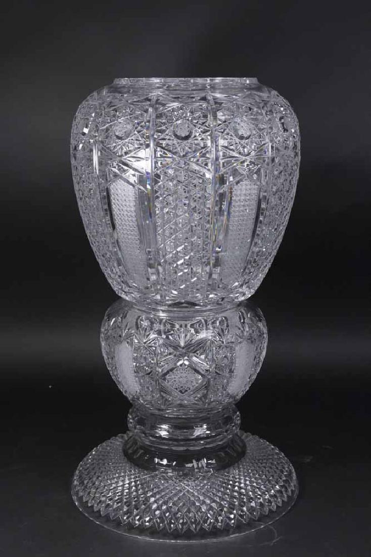 Wheel-Cut Crystal Vase on Stand: Contemporary. Approx. 23" H. From an Edgewater, NJ estate. Good condition.