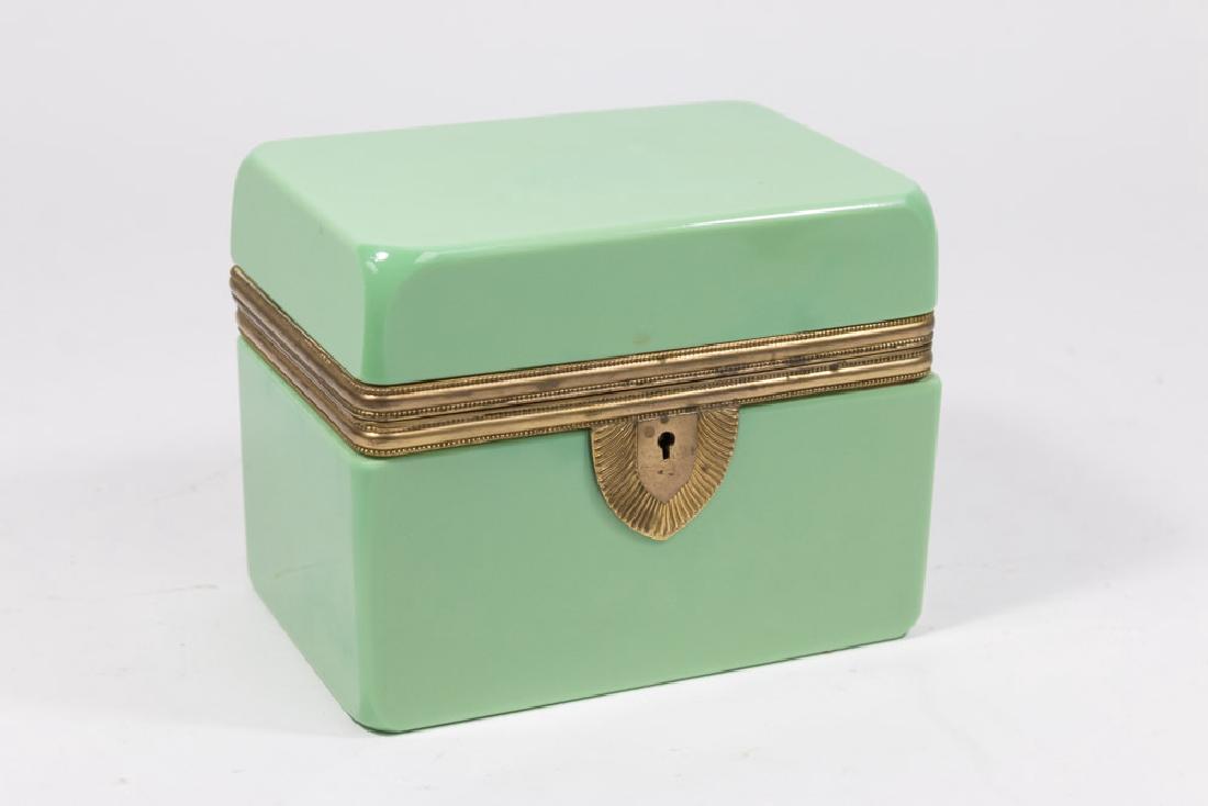 French Gilt Metal Mounted Green Glass Box (1 of 4)