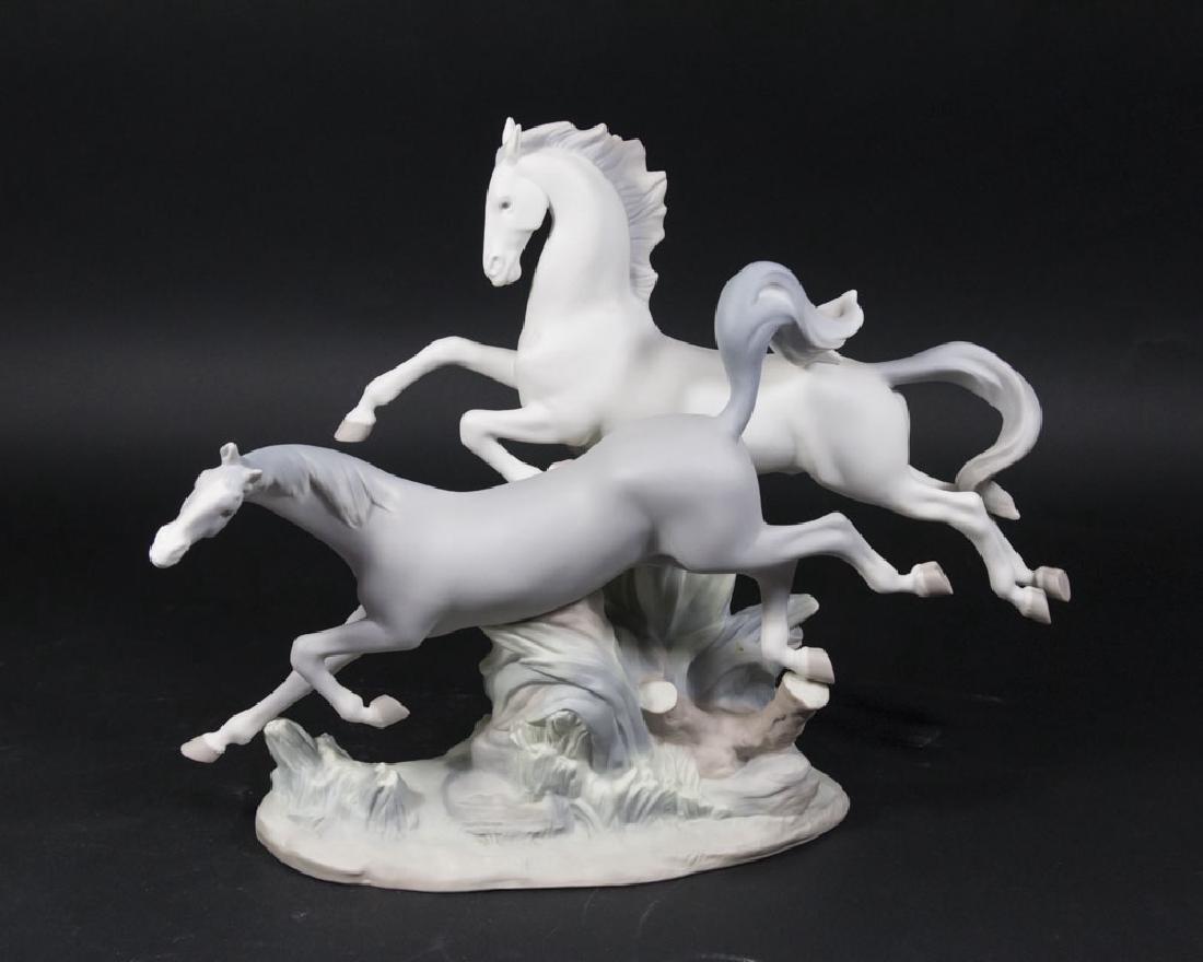Lladro Figure, Galloping Horses: Matte. Approx. 12" H x 15 1/2" W x 4 1/2" D. (6080)