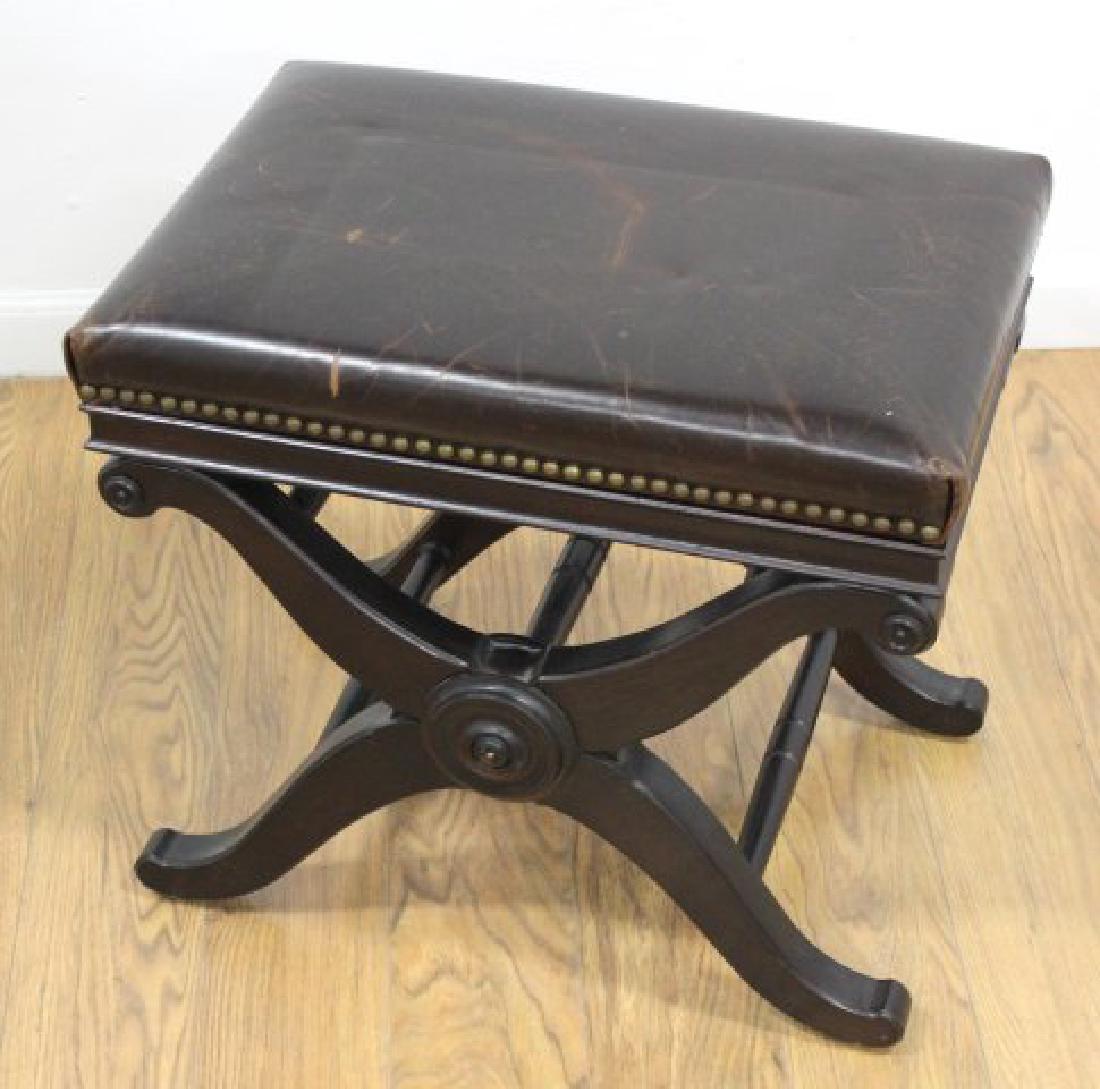Leather Regency Style Cross Leg Footstool: Approx. 19" H x 20 1/2" W x 14" D.