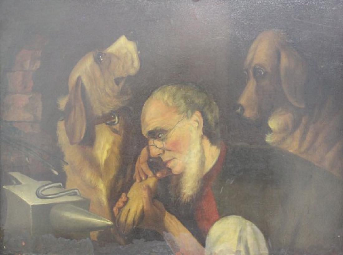 :Oil on Copper Panel, Blacksmith with Dogs (1 of 3)