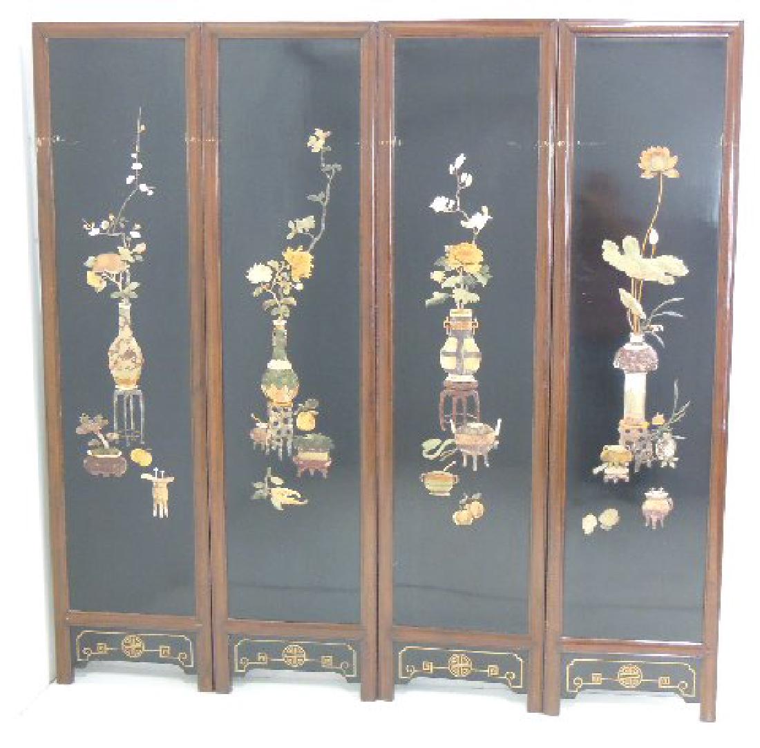 :4 Panel Chinese Screen with Inlaid Hardstones (1 of 5)